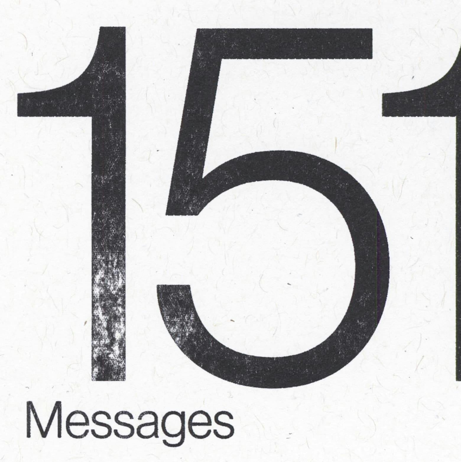 Close-up of "151" with the label "Messages", highlighting the print texture and details of risograph prints.