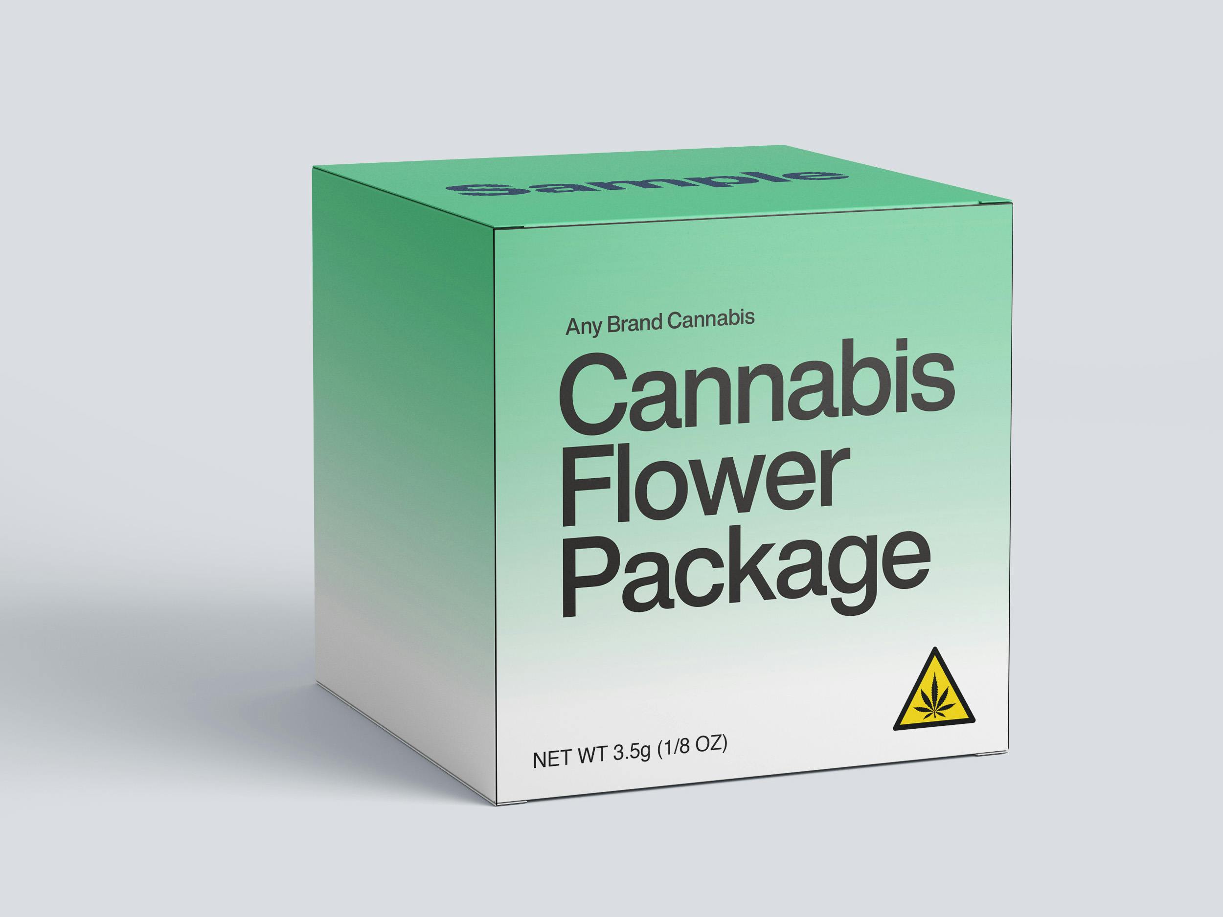 A cannabis package with the International Intoxicating Cannabis Product Symbol on it